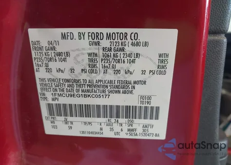 2011 Ford Escape Limited из США, поврежденный, VIN 1FMCU9EG1BKC05177